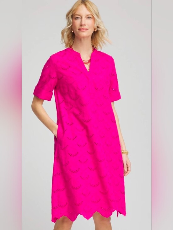 Chico's Dresses & Skirts - Chicos 3.5 Eyelet Popover Dress Bright Hot Pink Eyelet Sz 18